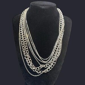 Charlotte Russe Silver Layered Necklace | 7-Strand Multi-Chain (c. 2012)